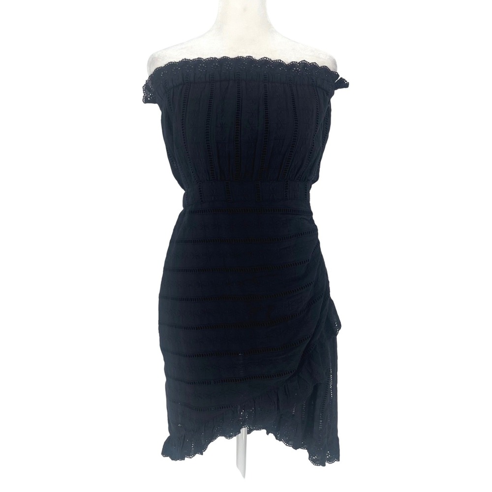 Venus Black Eyelet Dress Off Shoulder Smocked Ruffle Peasant Romantic Womens 4
